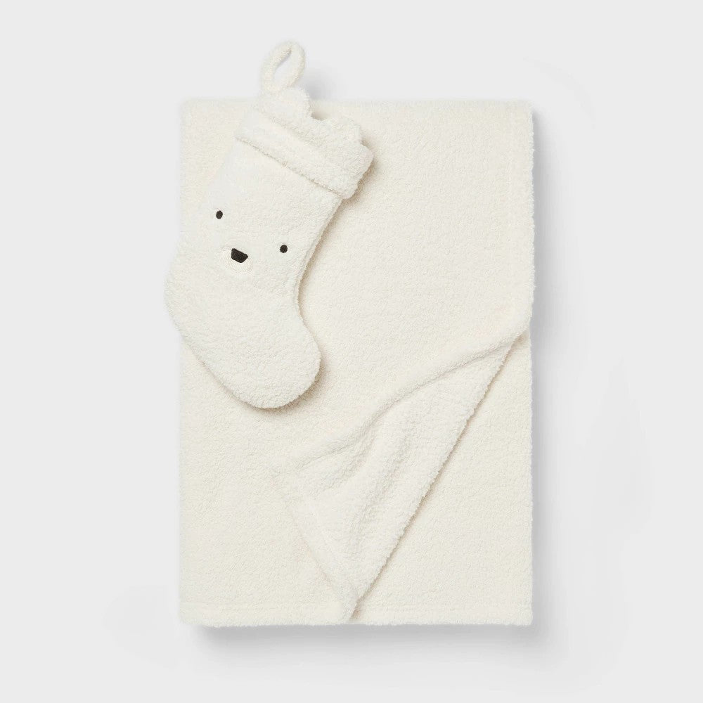 Polar Bear Stocking and Cream Kids' Throw Blanket Gift Set - Pillowfort™ - Bellso